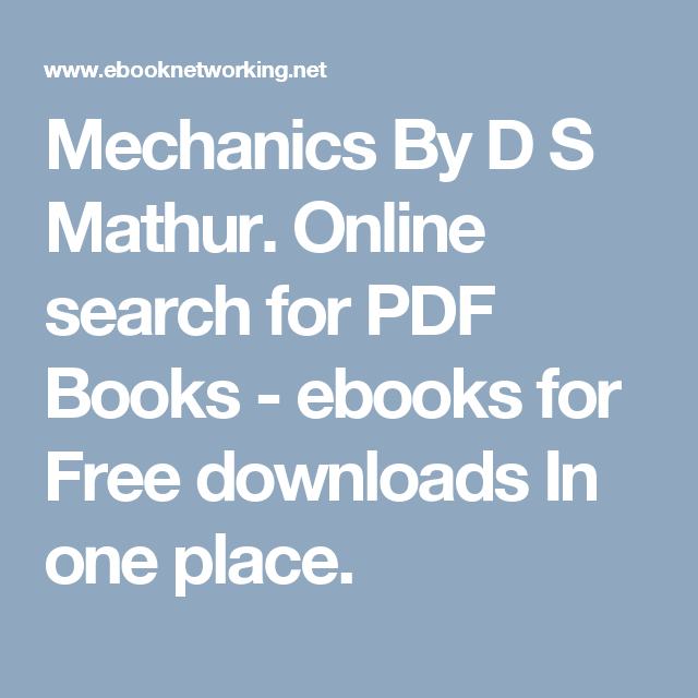 Ds mathur mechanics book pdf download